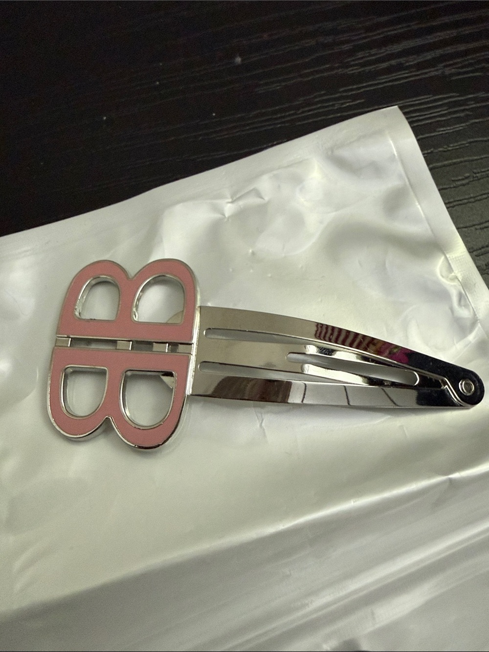 Balenciaga Pink and Silver BB Logo Hair Clip
